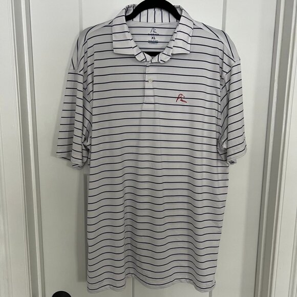 Rhoback Men's XL Polo White with Blue Stripe Performance Stretch Wicking - Picture 1 of 6